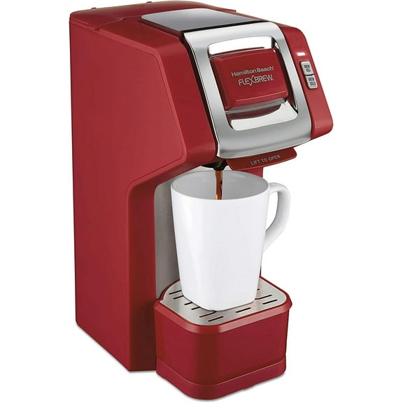 FlexBrew Single-Serve Coffee Maker Compatible with Pod Packs and Grounds 1 Cup Red