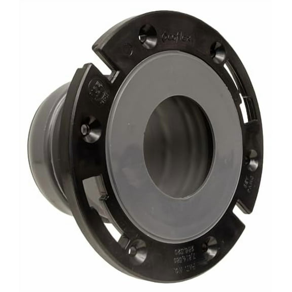 FlexOn 4-Inch Toilet Flange Repair Kit, No-Wax Commode Flange with Spacer, Offset & Seal Gauge - Fits ABS, Cast Iron & Tile Floors, Elevates 3/8" to 1-1/8" (Black/Gray)