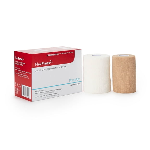 FlexPress2 Fabric 2-Layer Compression Bandage System Brown NonSterile 4 Inch X 7-1/10 Yard / 4 Inch X 8-9/10 Yard 1 Ct