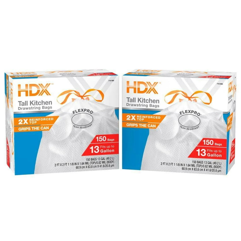 HDX HDX 13 Gal. FLEX White Drawstring Kitchen Trash Bags (150