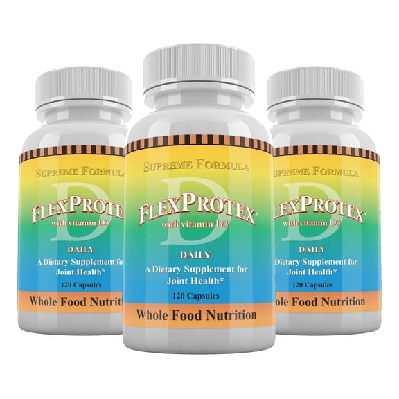 FlexProtex D 884 mg Joint Muscle Support Supplement 3 Bottles 360 capsules Natural Ingredients
