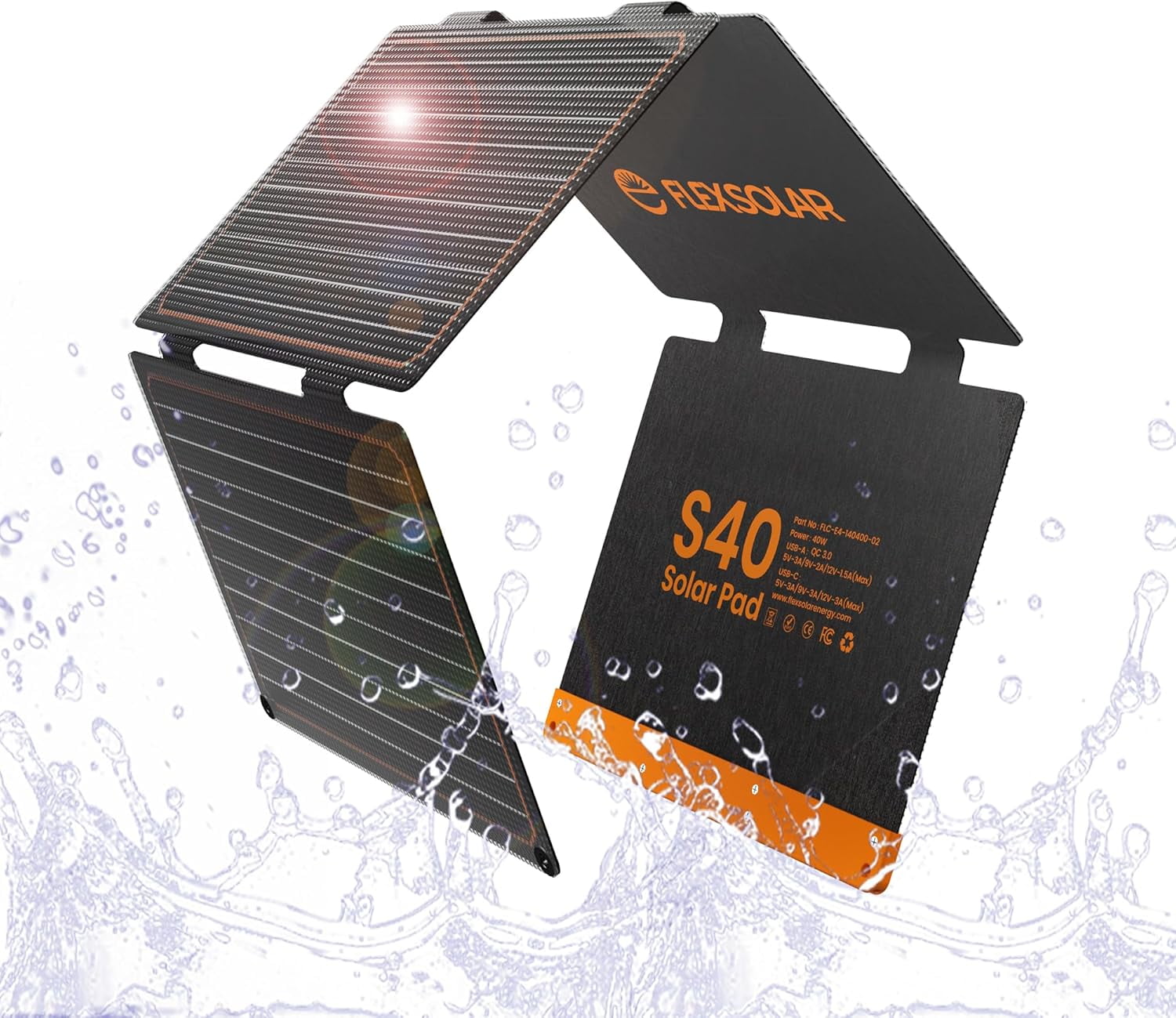 FlexSolar 40W USB Foldable Solar Panel Chargers 18W USB-A USB-C Portable Power Emergency ETFE Monocrystalline Small Panels IP67 Waterproof Camping Hiking Backpacking for Phones Power Banks Tablets