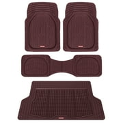 FlexTough Contour Liners Deep Dish 3 pc Rubber Floor Mats with Traction Grips Car Accessories (Burgundy)