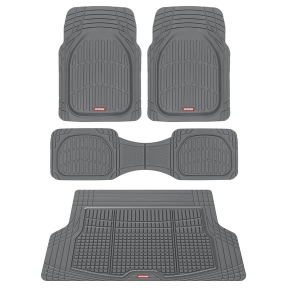 FlexTough Contour Liners Deep Dish 3 pc Rubber Floor Mats with Traction Grips Car Accessories (Gray)
