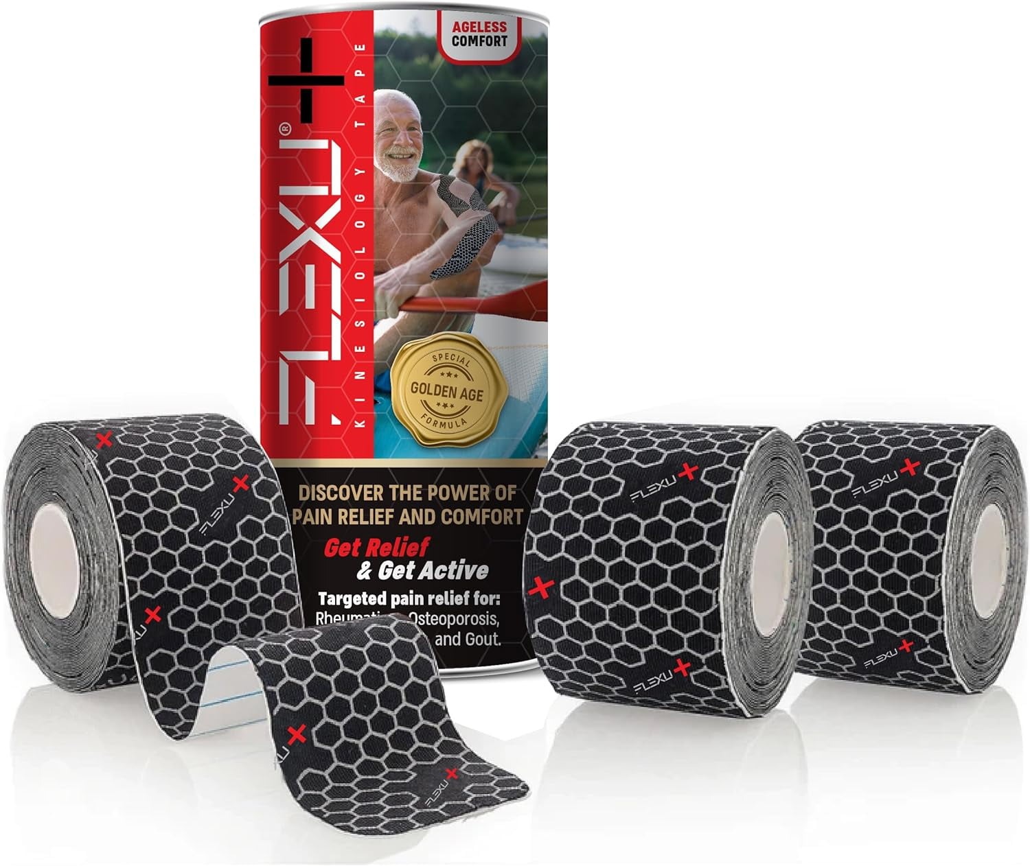 FlexU+ Elderly Support Kinesiology Tape 60 PreCut Strips (2" x 10") for Arthritis