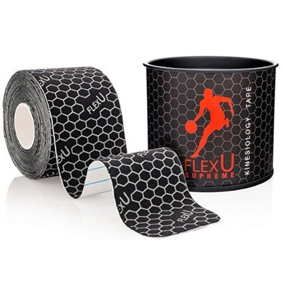 FlexU Kinesiology Tape; Single Roll (Pre-Cut or Continuous); Advanced Strength and Flexibility Properties; Longer Lasting Therapeutic Recovery; Sports Tape (Black 16.4 Feet Pre-Cut)
