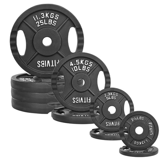 FlexWave 1-Inch Olympic Cast Iron Weight Plates Set – 135LB Total (2x2.5lb, 2x5lb, 2x10lb, 4x25lb) – Perfect for Standard Olympic Barbells
