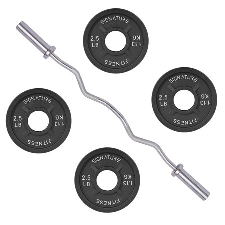FlexWave 10LB Olympic Curl Barbell Set,Includes 4FT Curl Bar & 2-Inch Cast Iron Weight Plates, Strength Training Set, for Home Gym, Multiple Packages