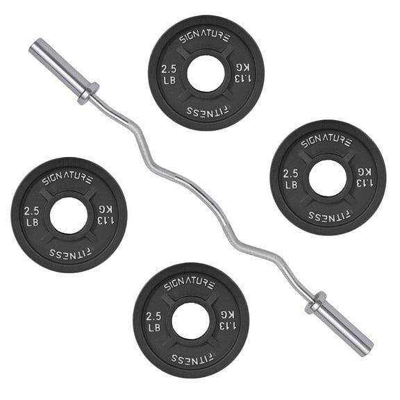 FlexWave 10LB Olympic Curl Barbell Set，Includes 4FT Curl Bar & 2-Inch Cast Iron Weight Plates, Strength Training Set, for Home Gym, Multiple Packages
