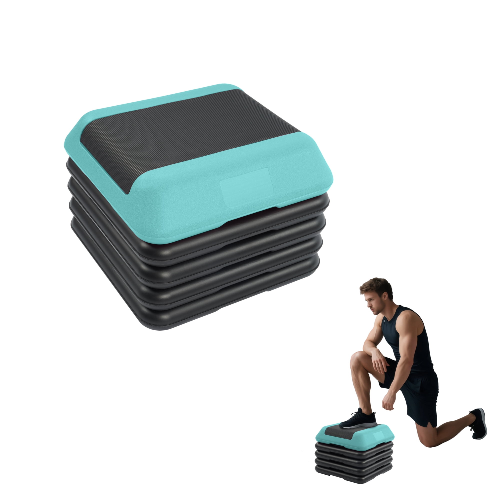FlexWave 16-inch Aerobic Step Platform, Adjustable Fitness Stepper with 4 Adjustable Step Risers, Aerobics Stepper Workout Stepper for Aerobic Strength and Training in Home Gym, Blue