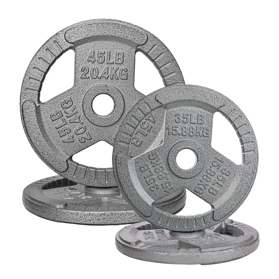 FlexWave 160LB Olympic 2" Cast Iron 3-Grip Weight Plates Set, Light Gray