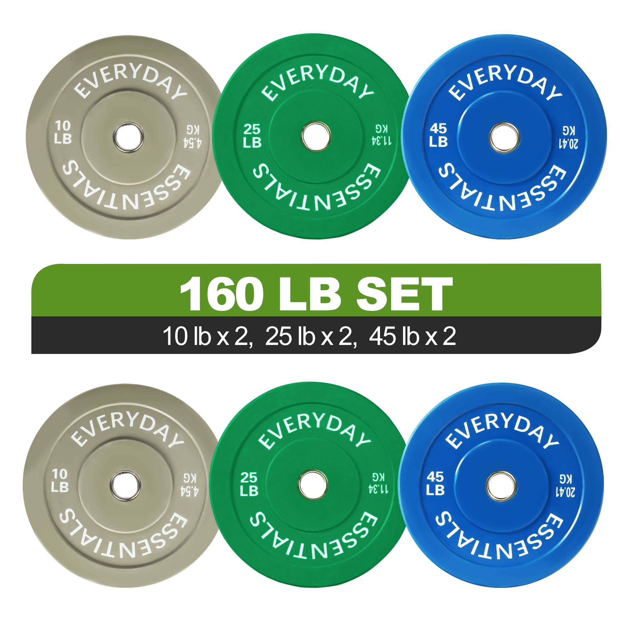 FlexWave 160LB Olympic Bumper Plate Set, Color-Coded 2-Inch Rubber Barbell Weight Plates with Steel Hub for Weightlifting & Home Gym