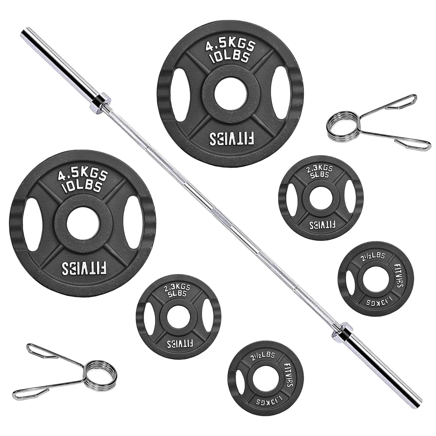 FlexWave 2-Inch Cast Iron Weight Plate Set with 7FT Olympic Barbell and A pair of Clips, 35LB Weight Plate Set Options, for Home Gym Strength Training & Weightlifting
