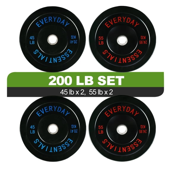 FlexWave 200LB Olympic Bumper Plate Set, 2-Inch Rubber Weight Plates with Steel Hub for Strength Training & Home Gym