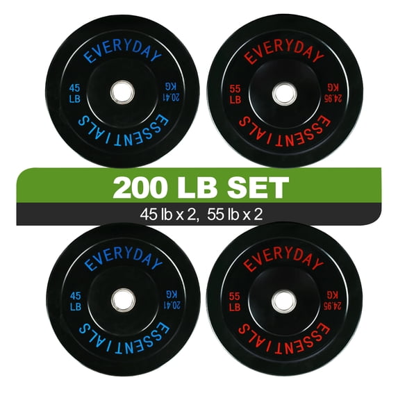 FlexWave 200LB Olympic Bumper Plate Set, 2-Inch Rubber Weight Plates with Steel Hub for Strength Training & Home Gym