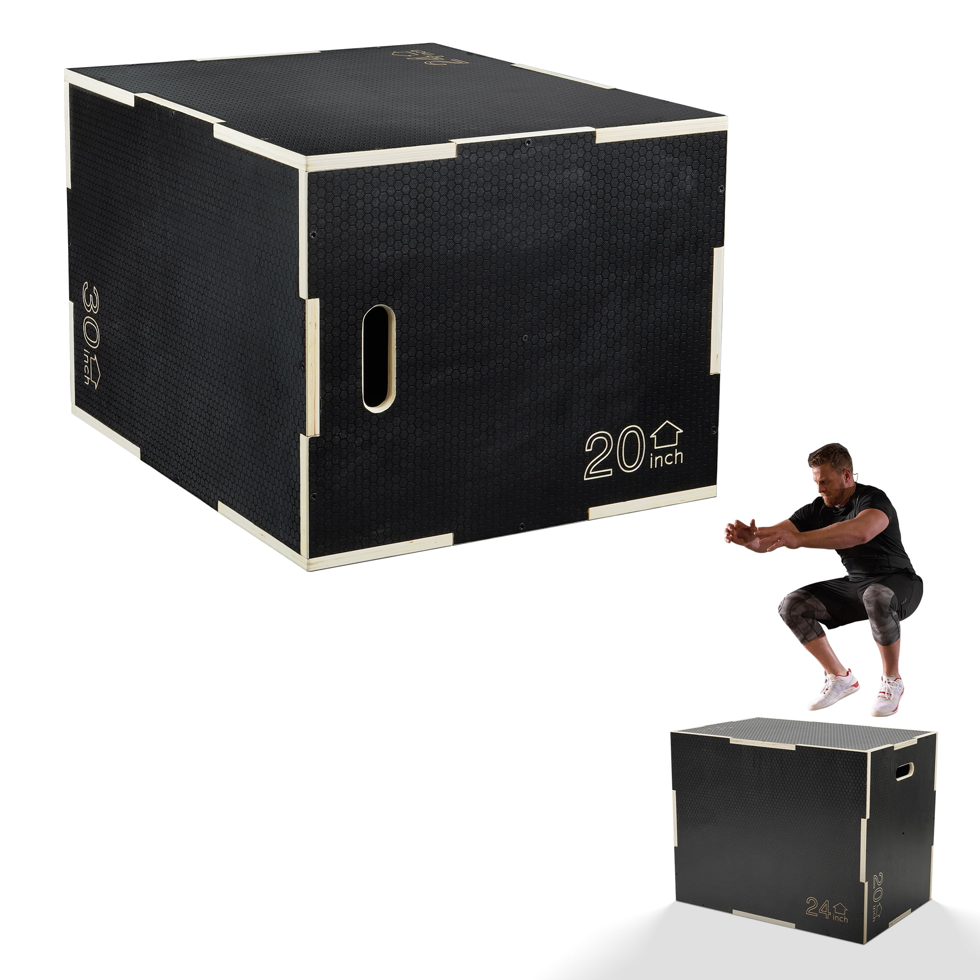 FlexWave 3-in-1 Jumping Platform，Wooden Plyo Box，Non-Slip Surface，Multiple Sizes， for Home Workouts & Plyometric Training