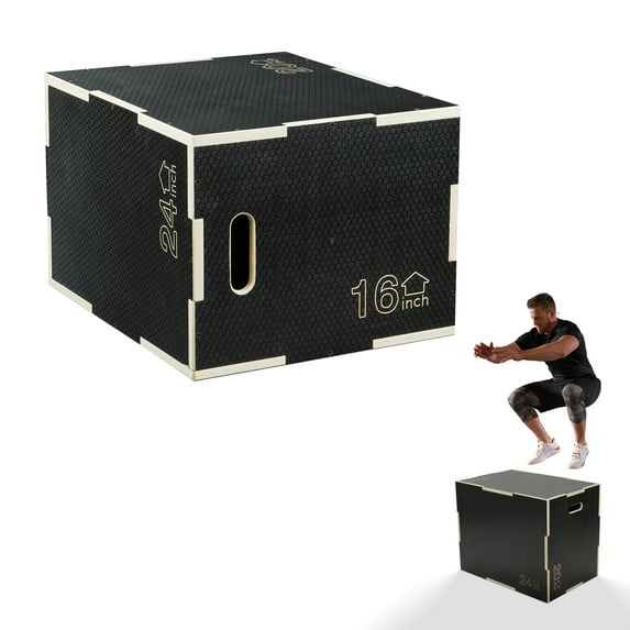 FlexWave 3-in-1 Jumping Platform,Wooden Plyo Box,Non-Slip Surface,Multiple Sizes, for Home Workouts & Plyometric Training