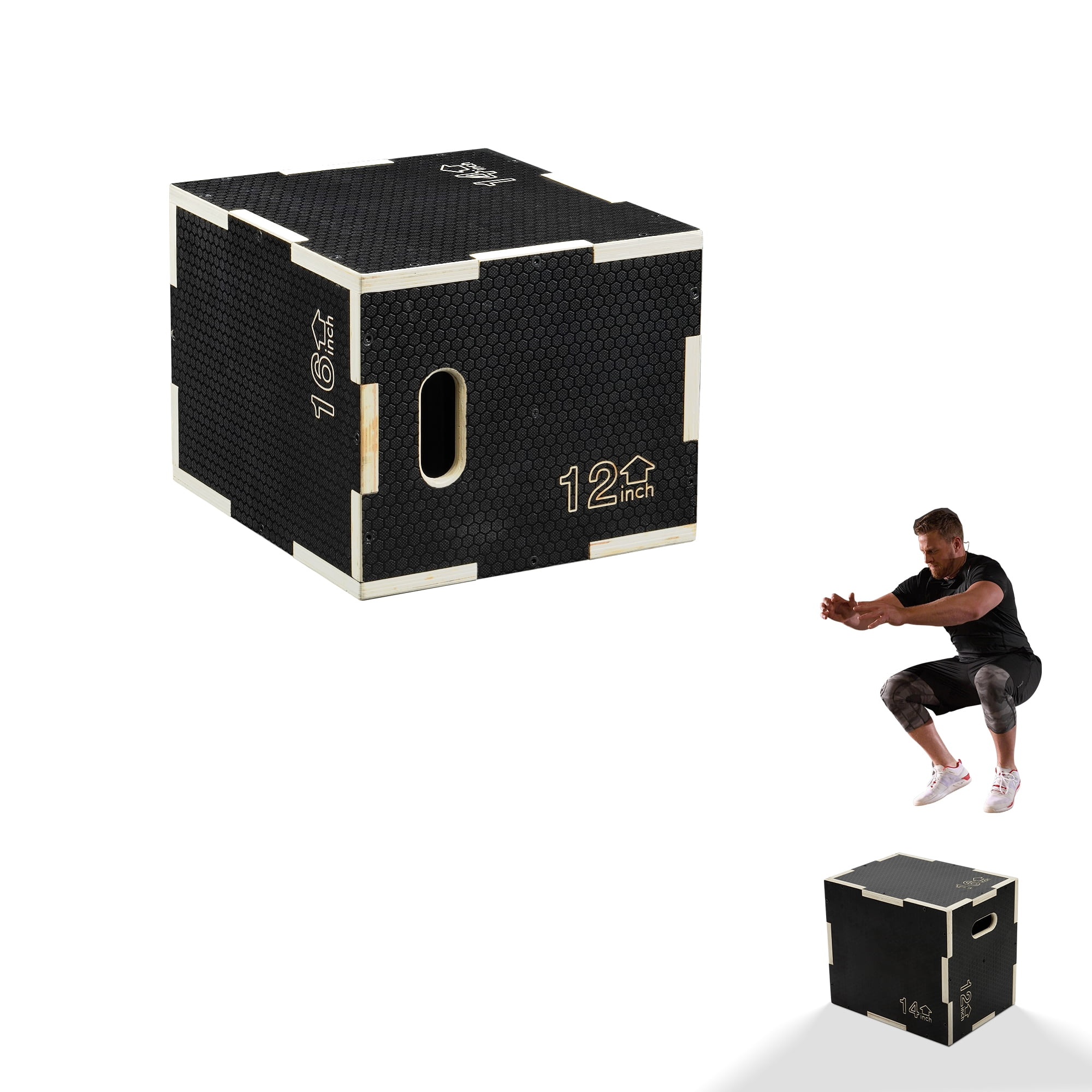 FlexWave 3-in-1 Jumping Platform，Wooden Plyo Box，Non-Slip Surface，Multiple Sizes， for Home Workouts & Plyometric Training