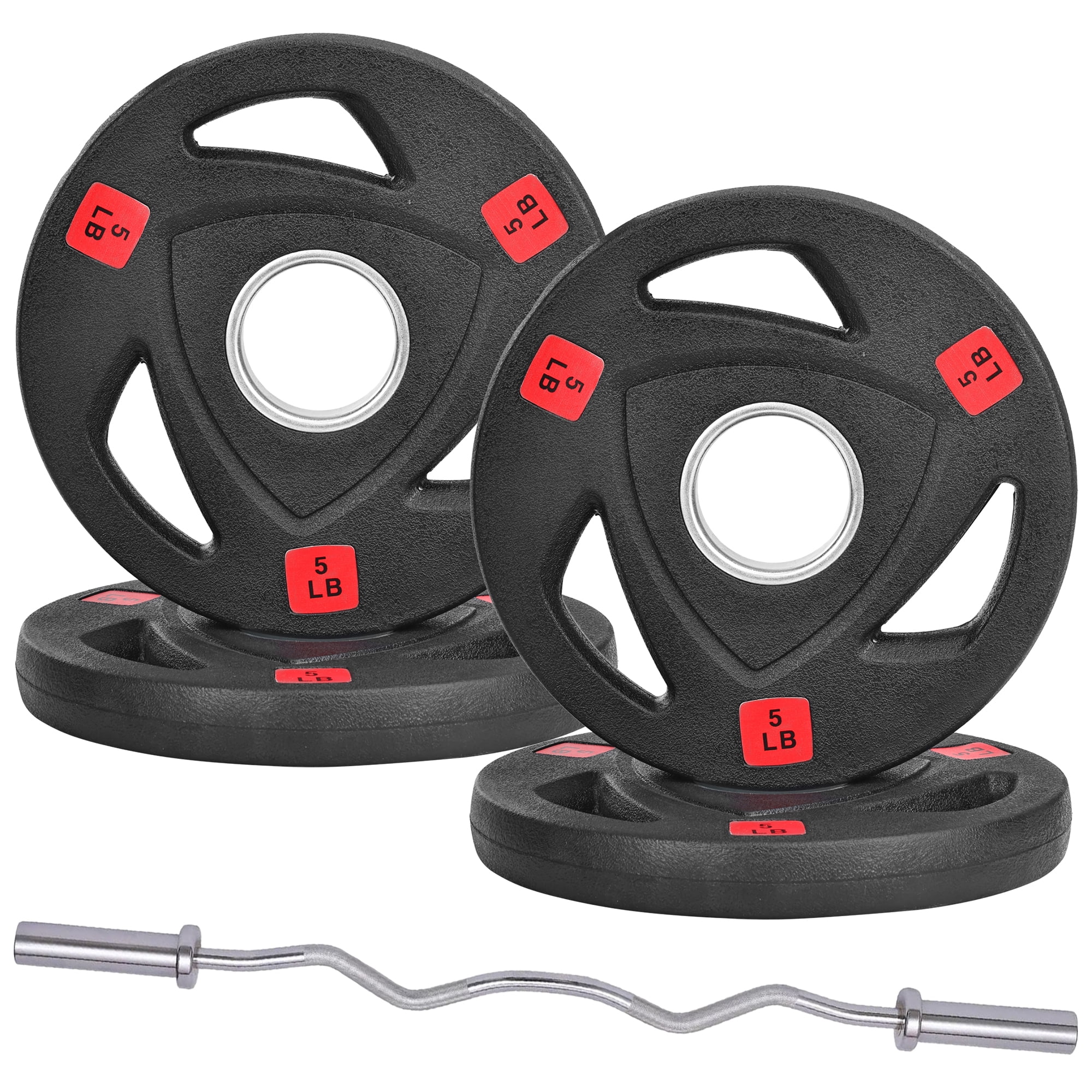 Flexwave FlexWave 4FT Curl Barbell Set with Pairs of 2.5LB–45LB Rubber-Coated ...