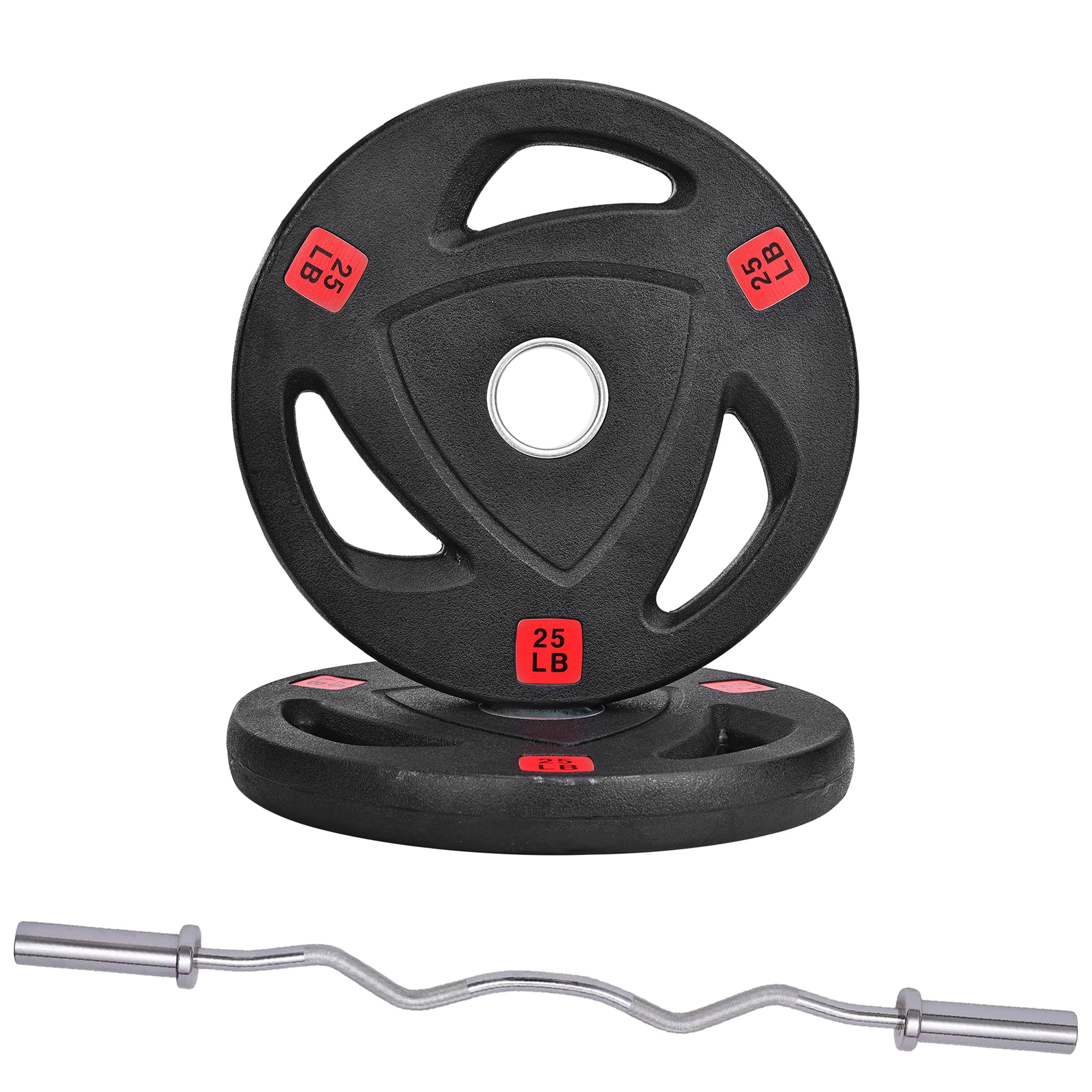 FlexWave 4FT Curl Barbell Set with Pairs of 2.5LB–45LB Rubber-Coated Weight Plates, Strength Training Set for Home Gym