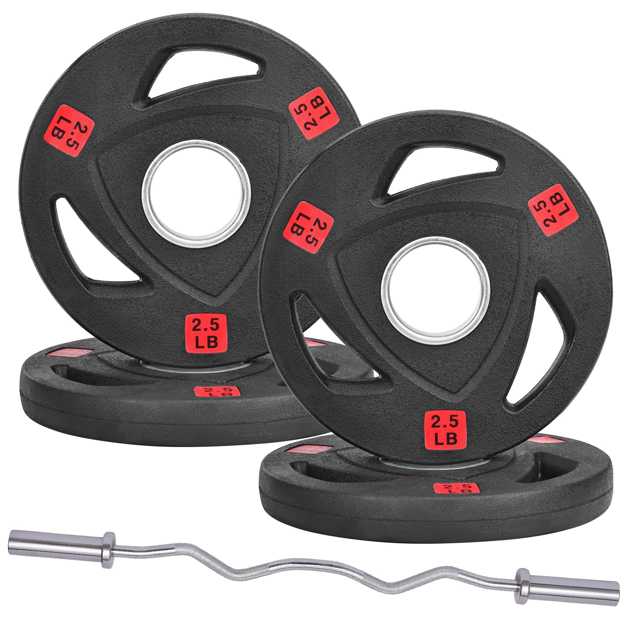 Flexwave FlexWave 4FT Curl Barbell Set with Pairs of 2.5LB–45LB Rubber-Coated ...