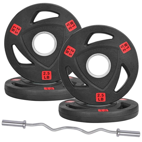 FlexWave 4FT Curl Barbell Set with Pairs of 2.5LB–45LB Rubber-Coated Weight Plates, Strength Training Set for Home Gym