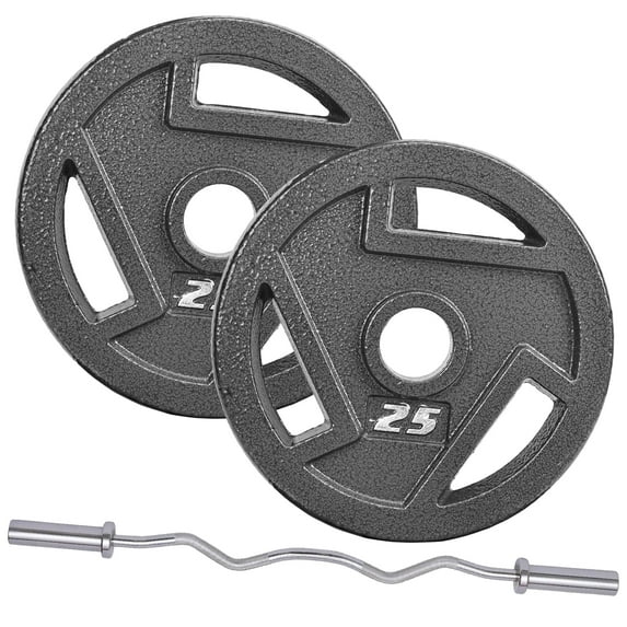 FlexWave 4FT EZ Curl Barbell Set with 5 Pairs of 3-Hole Cast Iron Plates (2.5–45LB), Home Gym Weight Set