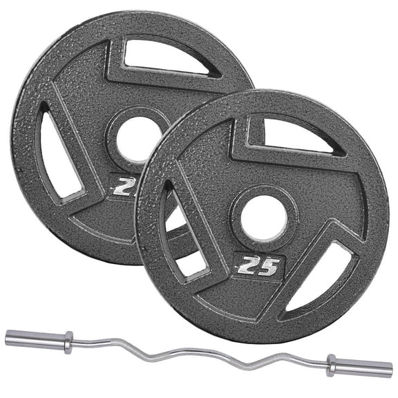 FlexWave 4FT EZ Curl Barbell Set with 5 Pairs of 3-Hole Cast Iron Plates (2.5–45LB), Home Gym Weight Set