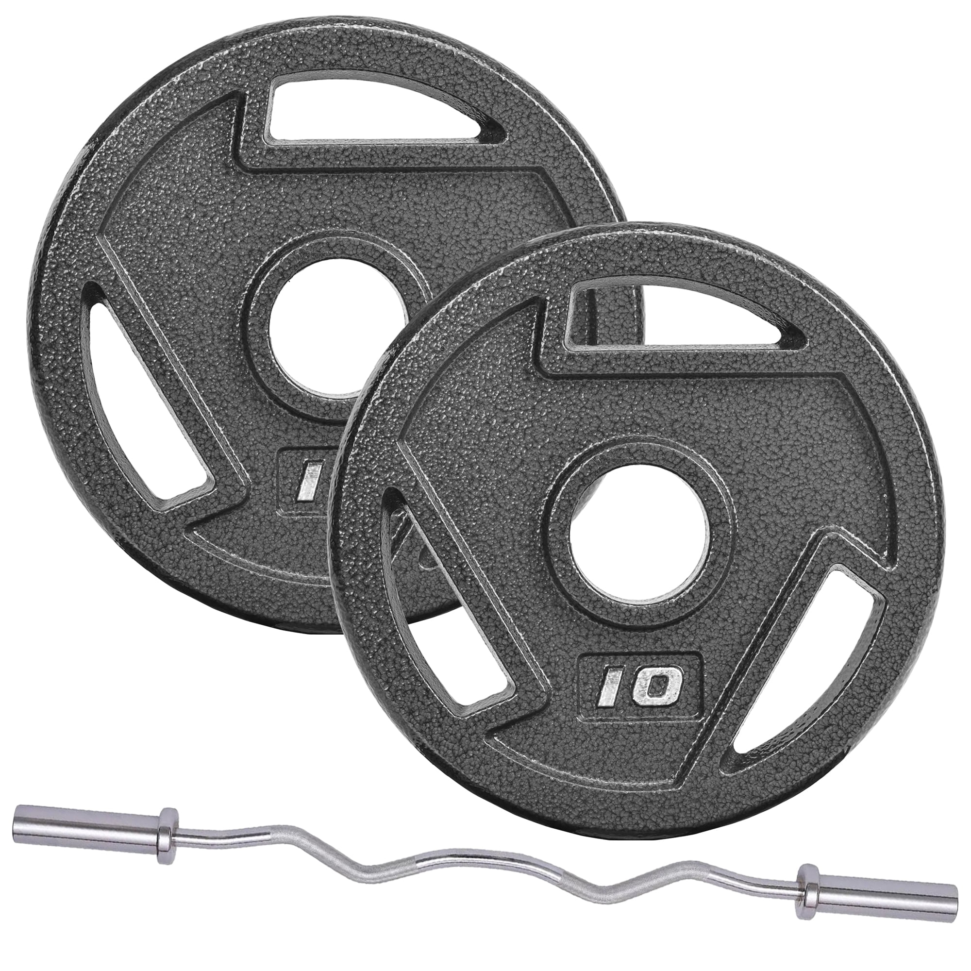 FlexWave 4FT EZ Curl Barbell Set with 5 Pairs of 3-Hole Cast Iron Plates (2.5–45LB), Home Gym Weight Set