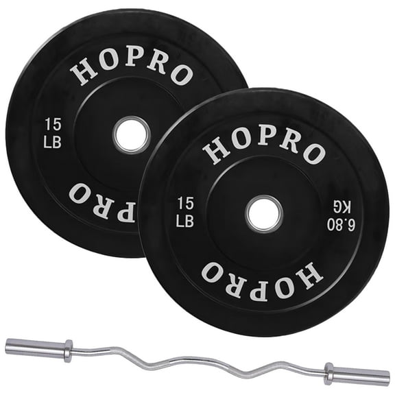 FlexWave 55LB Curl Barbell Set with 4FT EZ Bar and Pair of 15LB Rubber-Coated Weight Plates, Home Strength Training Kit