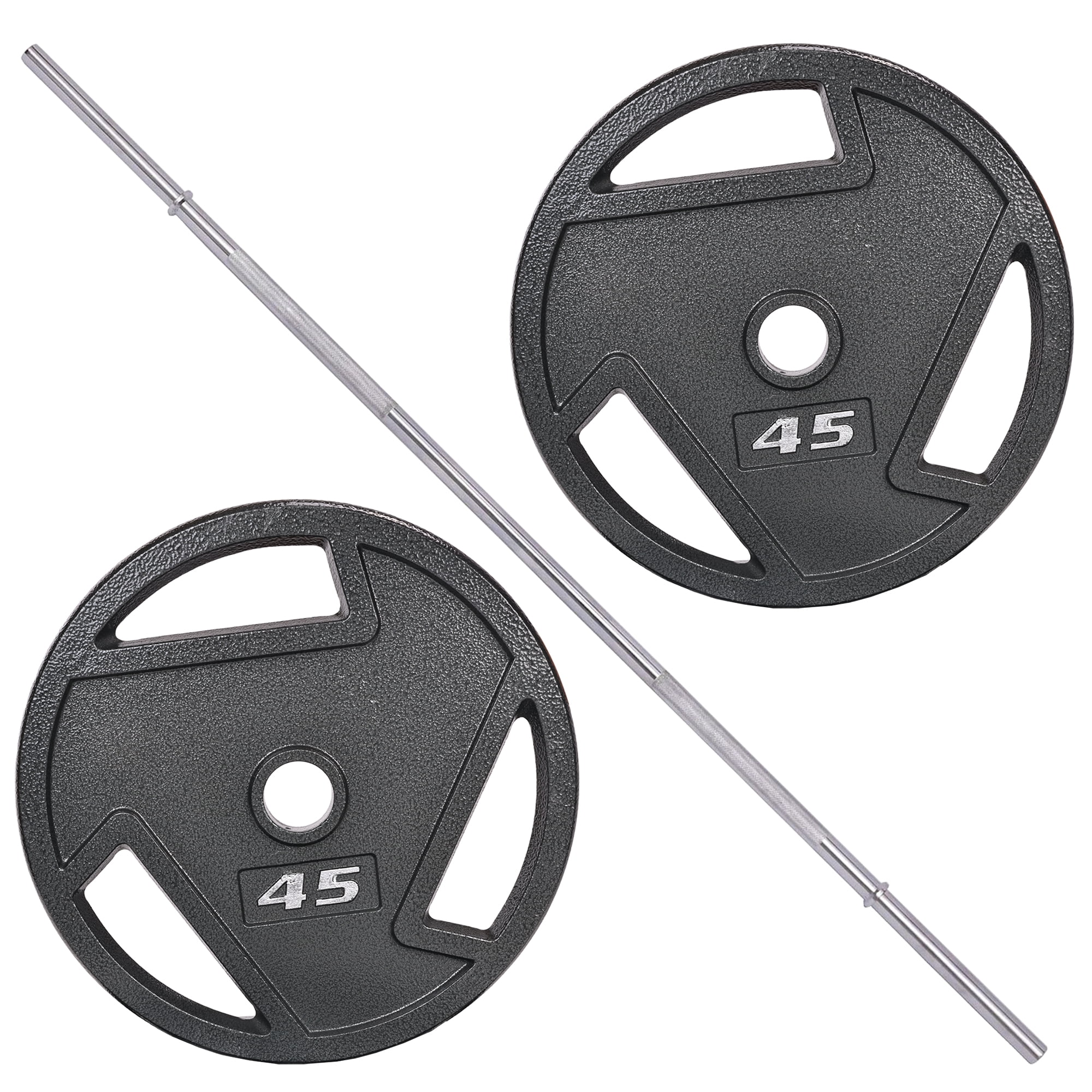 FlexWave 5FT Standard Barbell Set with 1-Inch Bar and Pair of 45LB 3-Hole Cast Iron Weight Plates
