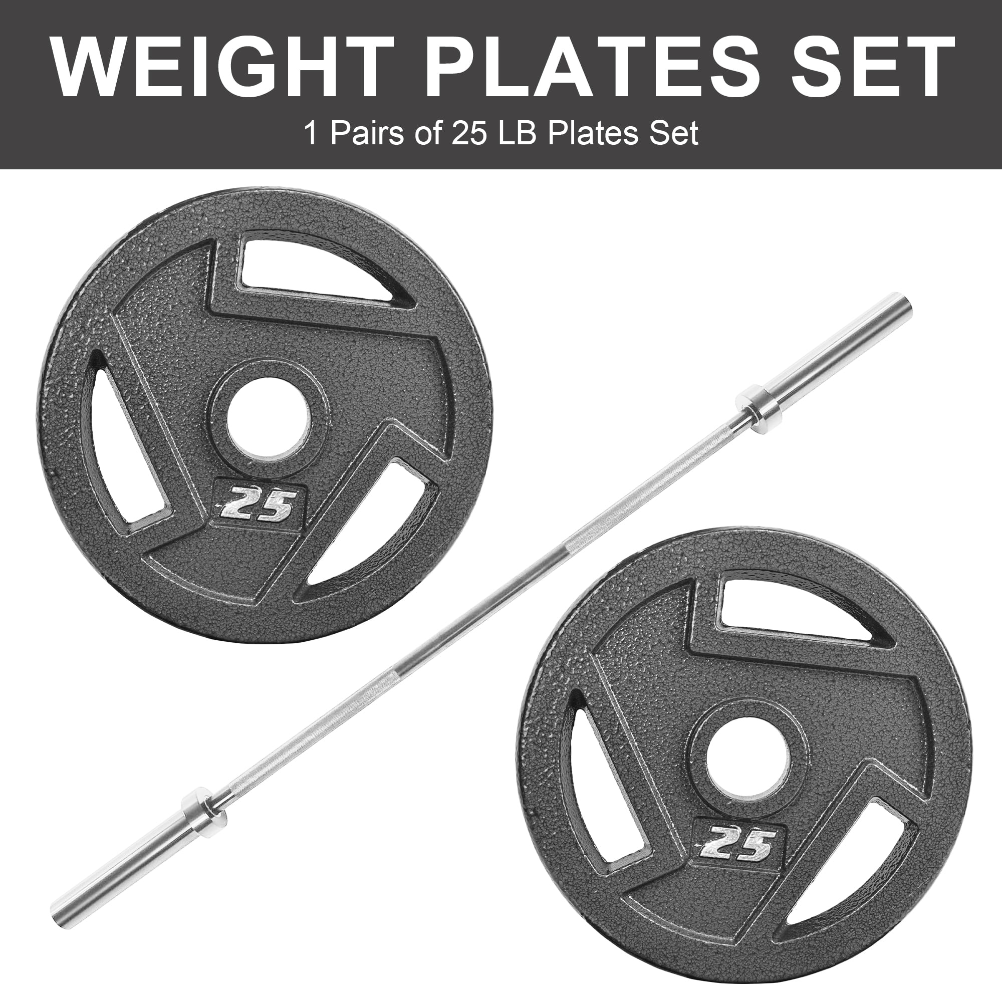 FlexWave 5FT Standard Barbell Set with 5LB–90LB 3-Hole Cast Iron Grip Plates (Pairs), Home Gym Weight Set