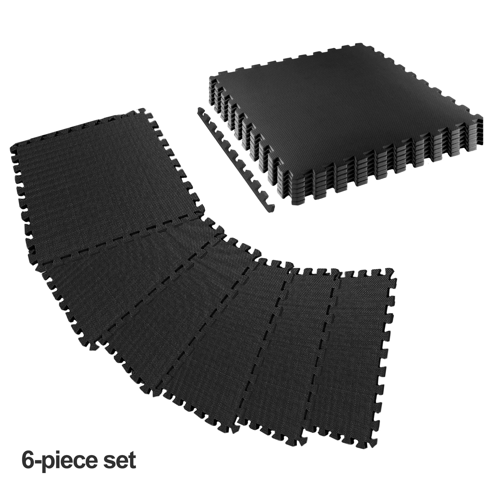 FlexWave 6-pack 1/2-inch Thick High-Density EVA Splicing Mat, 24 Square Feet, Tool-Free, Quick Assembly, Shock-Absorbing, Non-Slip and Waterproof, Suitable For Yoga , Black