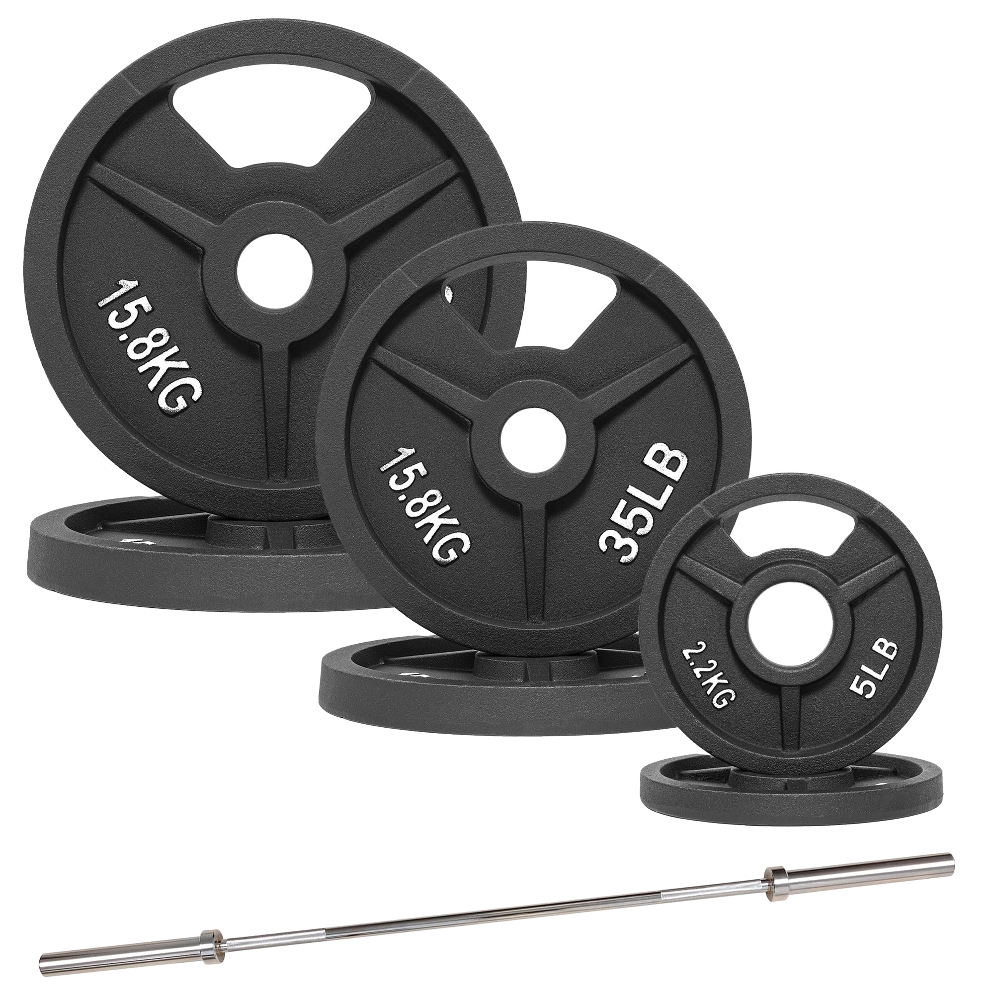 FlexWave 70LB-210LB barbell plate set, 6-foot Olympic bar + cast iron barbell plate, waterproof double scale, home and commercial use can meet a variety of needs