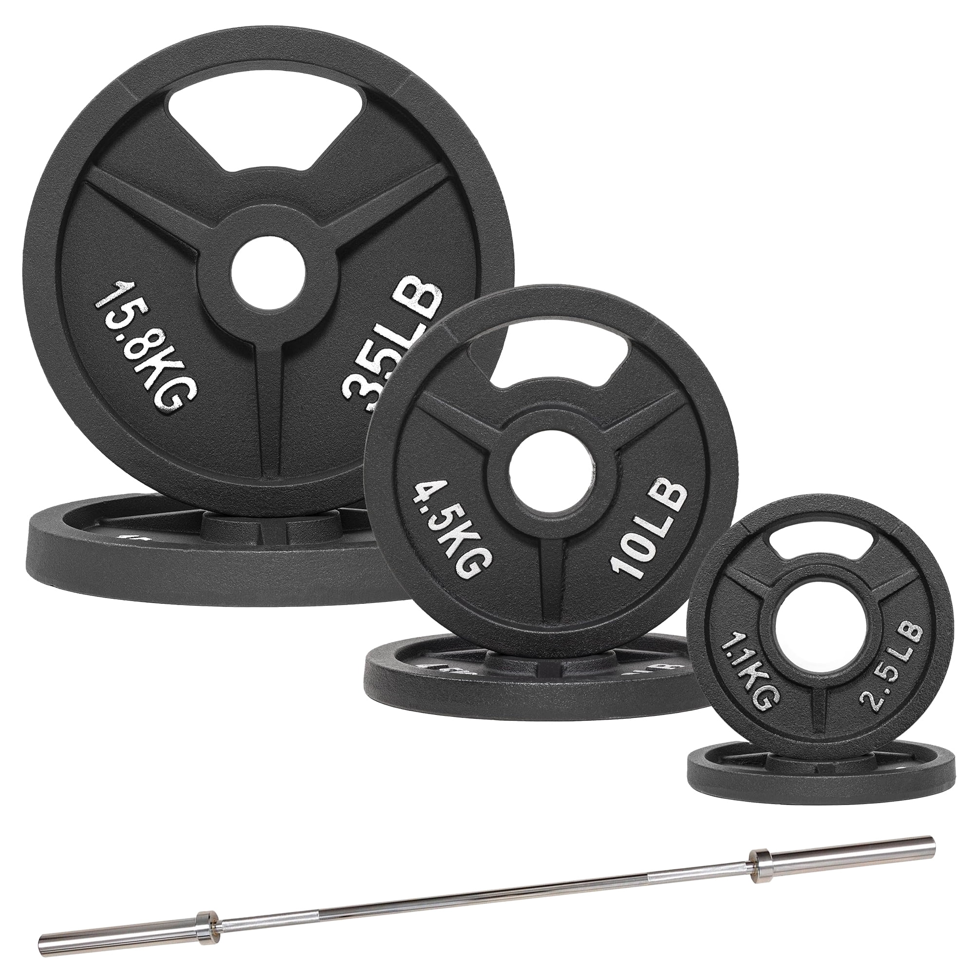 FlexWave 70LB-210LB barbell plate set, 6-foot Olympic bar + cast iron barbell plate, waterproof double scale, home and commercial use can meet a variety of needs