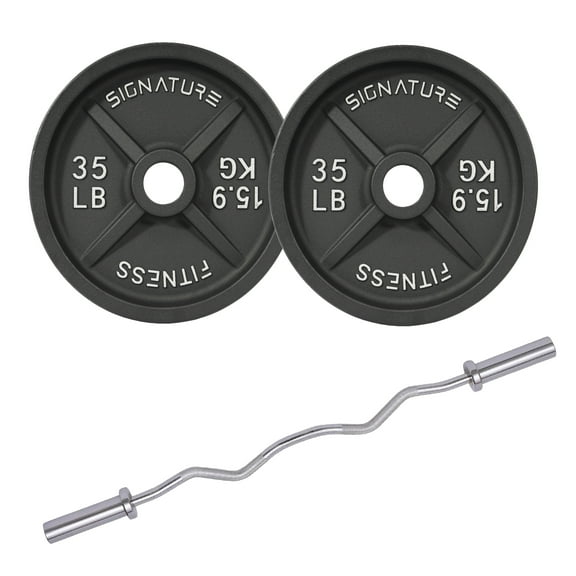 FlexWave 70LB Olympic Curl Barbell Set，Includes 4FT Curl Bar & 2-Inch Cast Iron Weight Plates, Strength Training Set, for Home Gym, Multiple Packages
