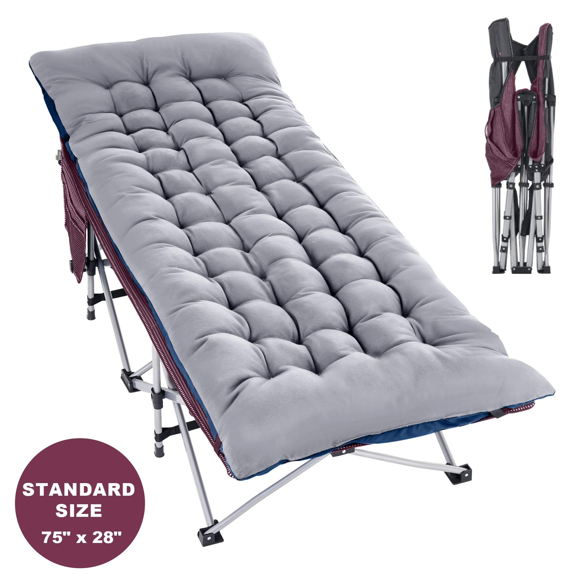 FlexWave 75" x 28" Folding Camping Cot with Mattress for Adults, 880 lb Heavy Duty Portable Guest Bed for Camping, Home & Travel