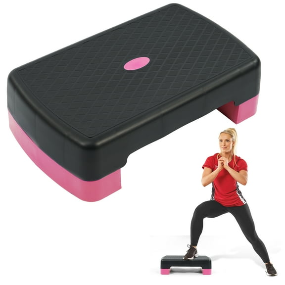 FlexWave Adjustable Workout Aerobic Stepper Step Platform Trainer, 18-Inch, Black/ Pink