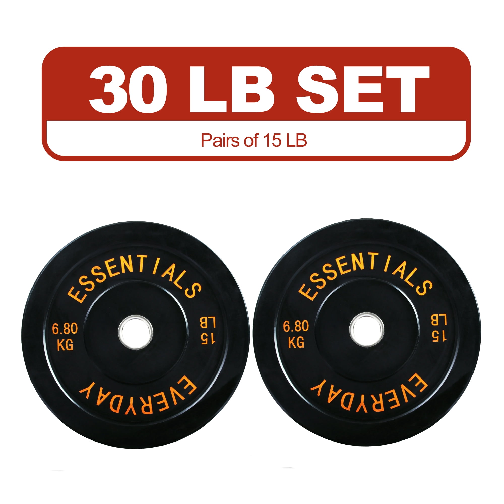 FlexWave Bumper Weight Plates, 15 lb Pair, Black, 2-Inch Hole