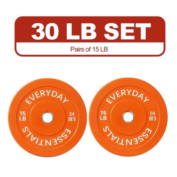 FlexWave Bumper Weight Plates, 15 lb Pair, Colored, 2-Inch Hole