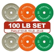 FlexWave Bumper Weight Plates Set, 100 lb Total, Colored, Olympic 2-Inch Hole
