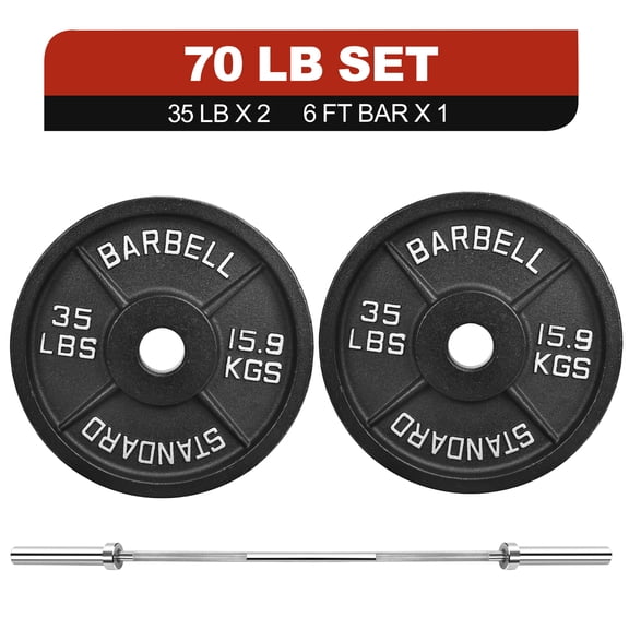 FlexWave Cast Iron Barbell Plates, 2-Inch Hole, Black with Silver Numbers, 70LB Set, for Standard Barbells, Dumbbells & Home Gym Strength Training