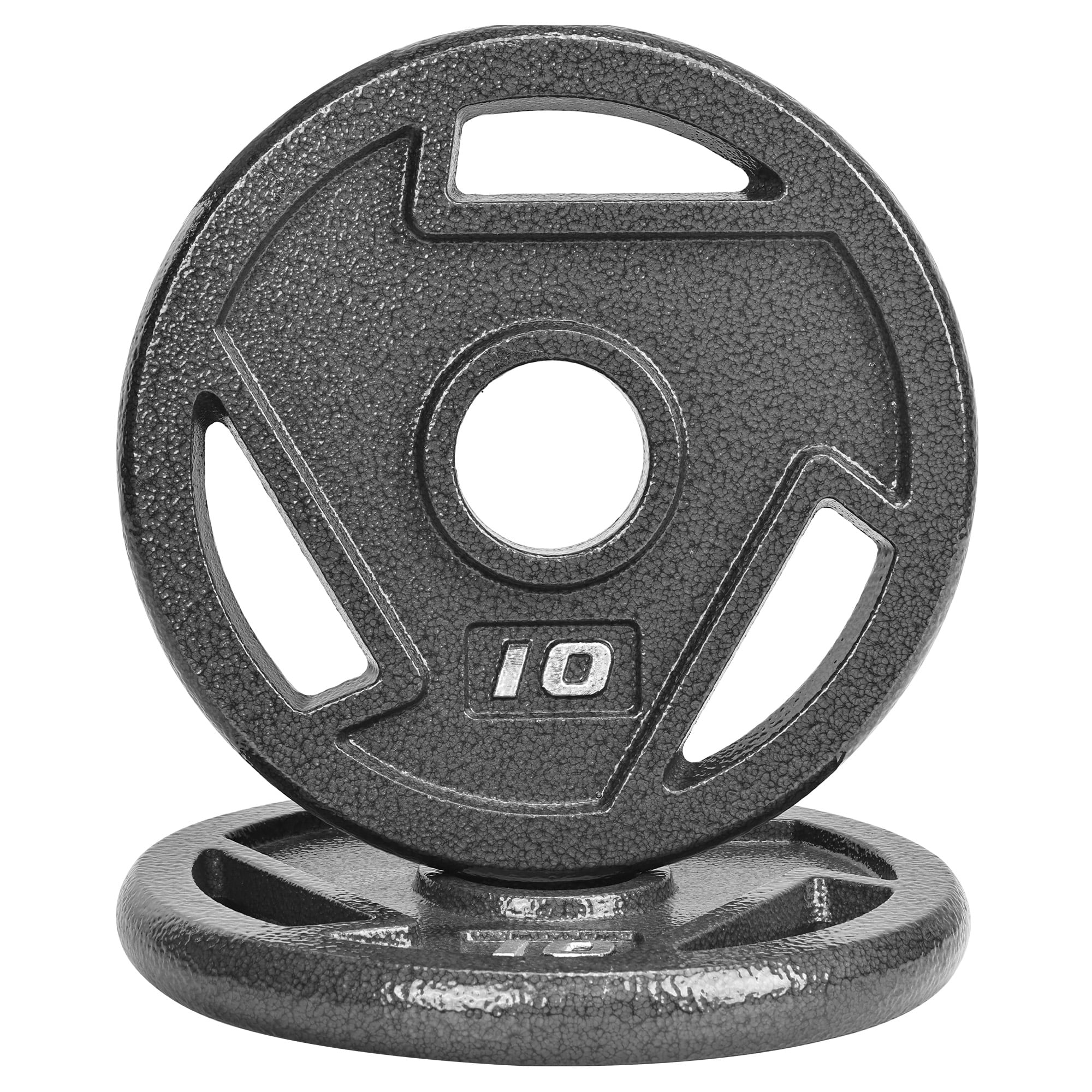 FlexWave Cast Iron Weight Plates, 2" Center Hole, Pair Set with 3-Grip Handles, Gray Rust-Resistant Finish