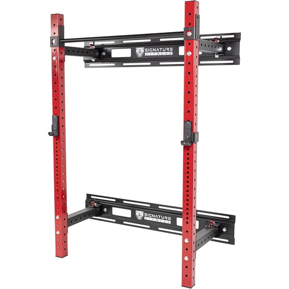 FlexWave Compact Wall-Mount Squat Rack, Red & Black, 2x2 Steel, Two-Post Design for Home Gym Strength Training