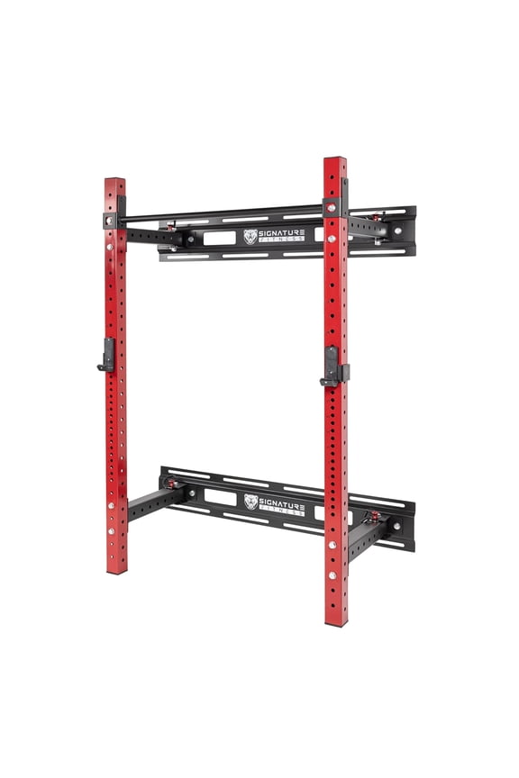 Compact Wall-Mount Squat Rack, Red & Black, 2x2 Steel, Two-Post Design for Home Gym Strength Training