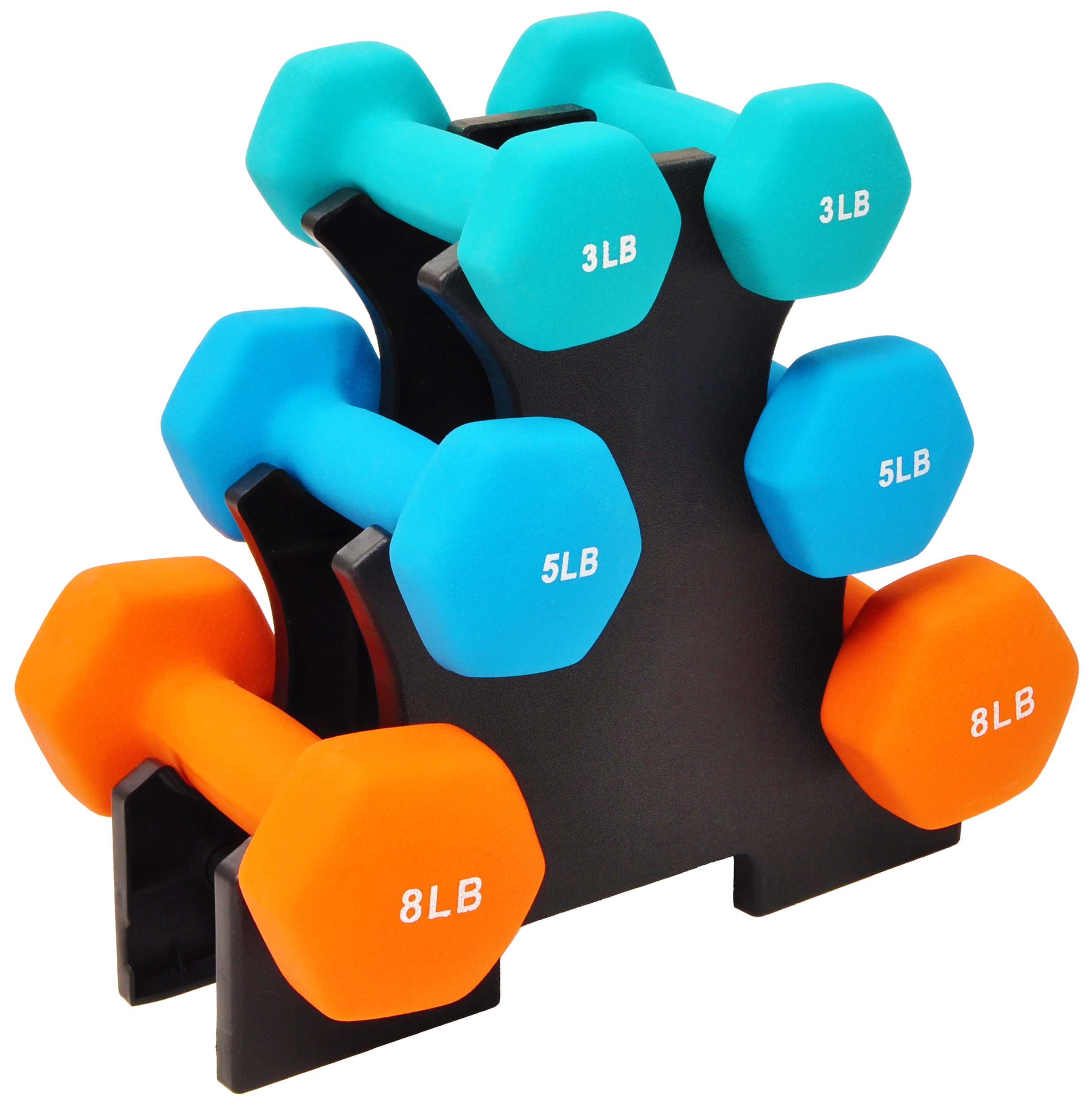 FlexWave Dumbbell Set with Stand, 3lb 5lb 8lb Neoprene Coated Hand Weights for Home Gym