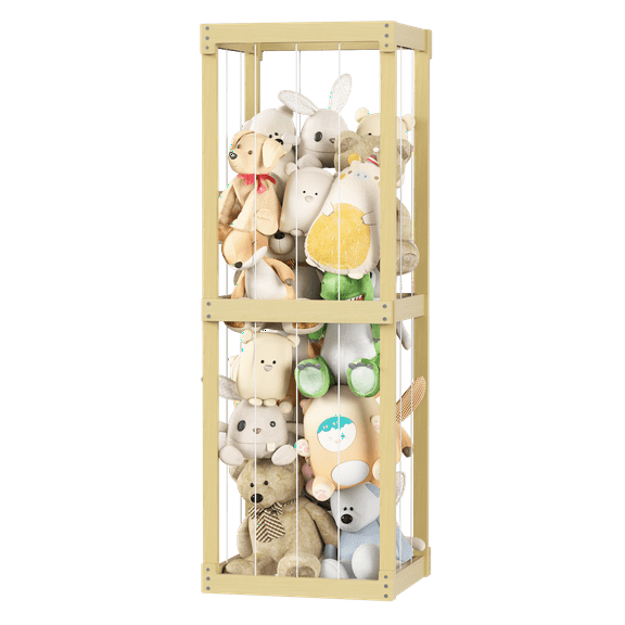 FlexWave Extra Large Stuffed Animal Storage Organizer, Wooden Plush Holder with Elastic Bands, Corner Shelf for Home Storage & Bedroom Decor