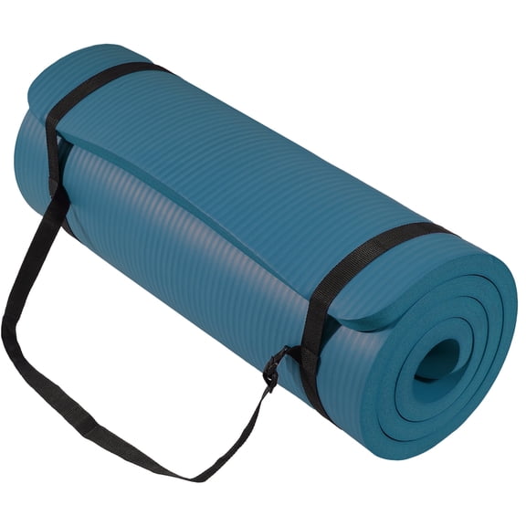 Fitvids Extra Thick 71"x24" Non-Slip Exercise & Yoga Mat, 1" High-Density Foam, Double-Sided Grip, Moisture-Proof, Lightweight with Straps