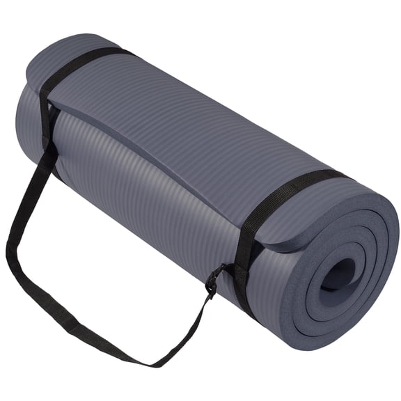 Fitvids Extra Thick 71"x24" Non-Slip Exercise & Yoga Mat, 1" High-Density Foam, Double-Sided Grip, Moisture-Proof, Lightweight with Straps