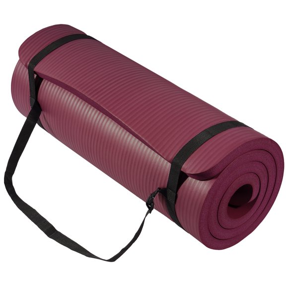 Flexwave by Balancefrom Extra Thick 71"x24" Non-Slip Exercise & Yoga Mat, 1" High-Density Foam, Double-Sided Grip, Moisture-Proof, Lightweight with Straps, Red‌